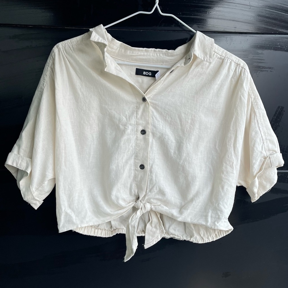 Urban Outfitters Cream Button Down Linen Top